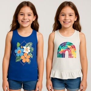 The Children's Place Blue and White tropical tank tops